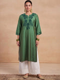 House of Chikankari Women Floral Embroidered Thread Work Chanderi Silk Kurta
