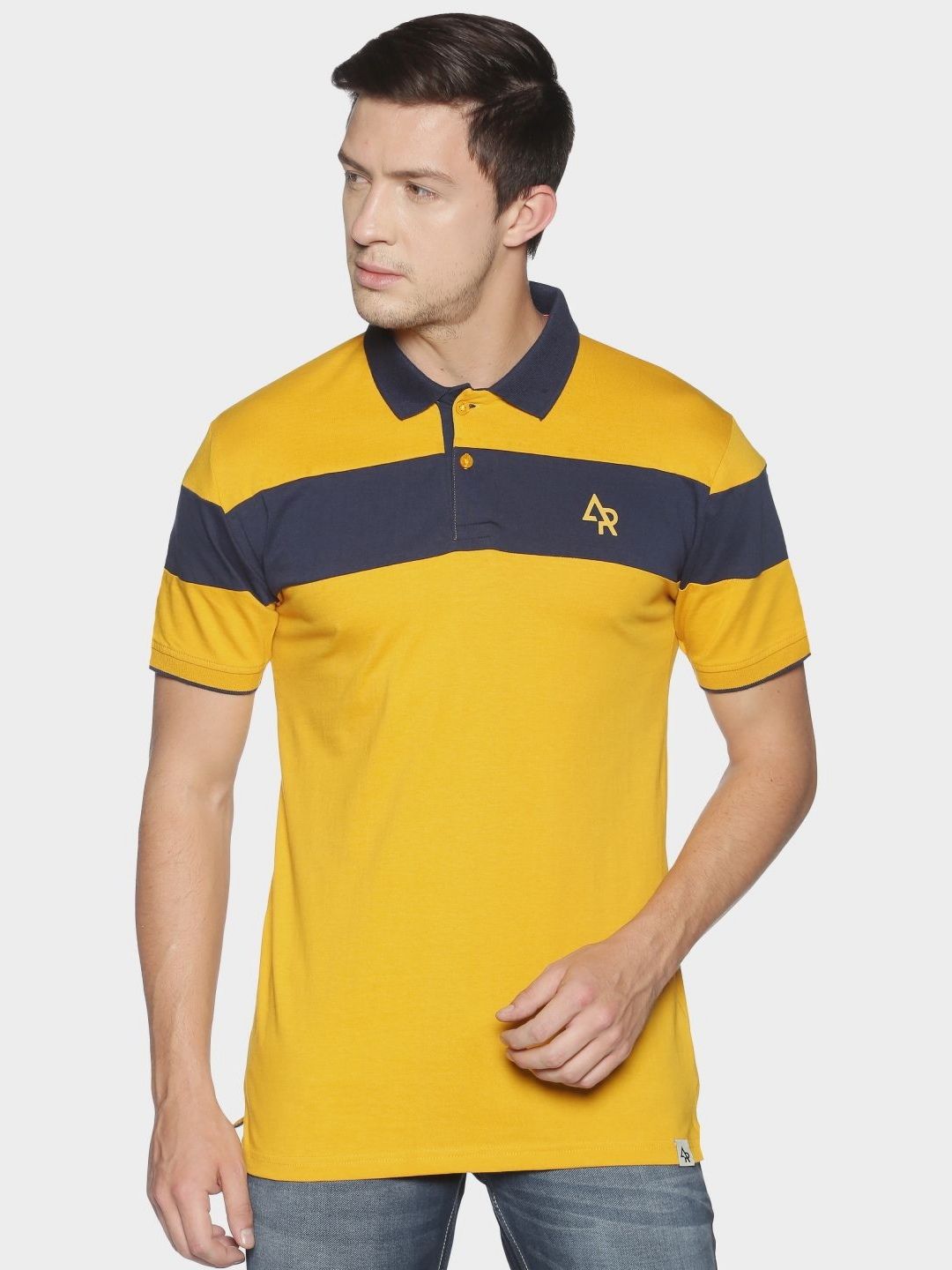 ADRO Men Colourblocked Polo Collar Cotton T-shirt