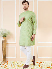 See Designs Ethnic Motifs Woven Design Mandarin Collar Pure Silk Straight Kurta