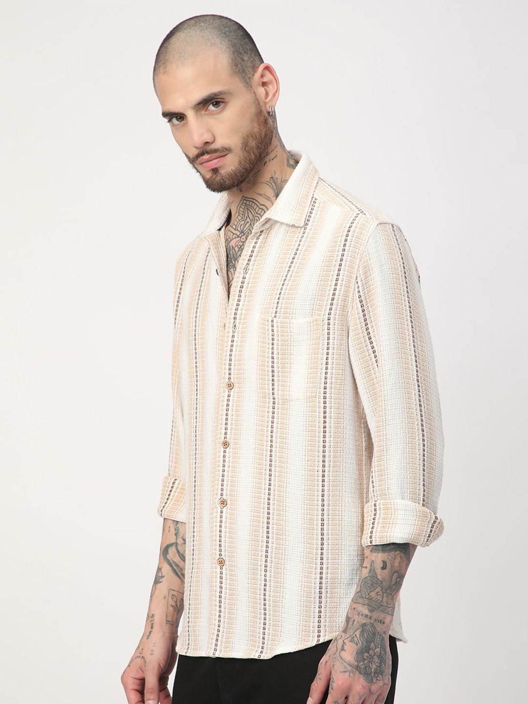 VASTRADO Men Classic Slim Fit Multi Stripes Pure Cotton Striped Casual Shirt