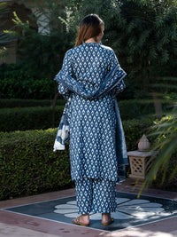 Kalini Floral Printed V-Neck Pure Cotton Straight Kurta dengan Palazzos dan Dupatta