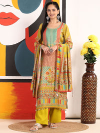 Mamicha Women Printed Regular Pure Cotton Kurta with Palazzos & With Dupatta