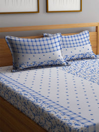 Myntra Elegant Homes White Floral Polycotton 300 TC Fitted King Fine Bedsheet dengan 2 Sarung Bantal-98 x 87 inci