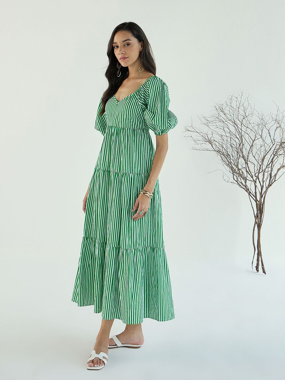Pink Paprika by SASSAFRAS Women Striped Printed Fit And Flare Maxi Dress