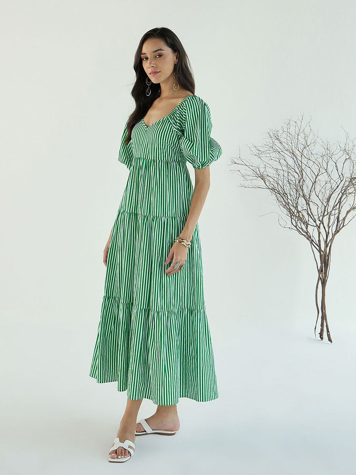 Pink Paprika by SASSAFRAS Women Striped Printed Fit And Flare Maxi Dress