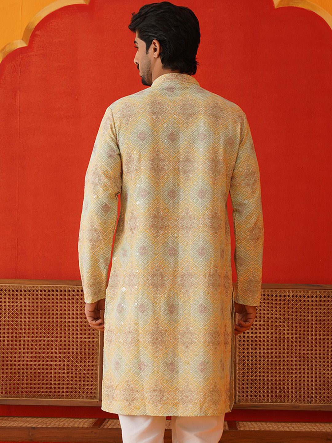 Jompers Men Geometric Embroidered Sequinned Kurta