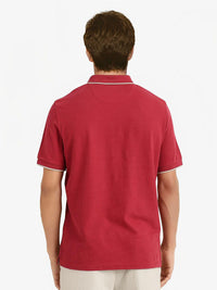 RARE RABBIT Men Solid Pure Cotton Polo Collar T-shirt