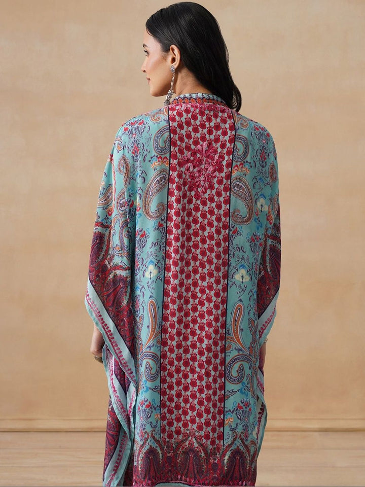 House of Chikankari Women Blue Printed Crepe Kaftan Kurta