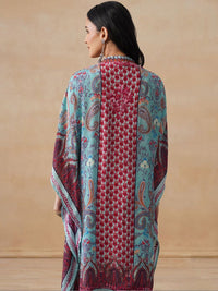 House of Chikankari Women Blue Printed Crepe Kaftan Kurta