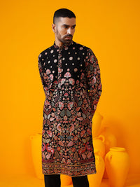 SOJANYA LUXE Kolar Mandarin Sulam Bunga Georgette Kurta Lurus Dengan Seluar