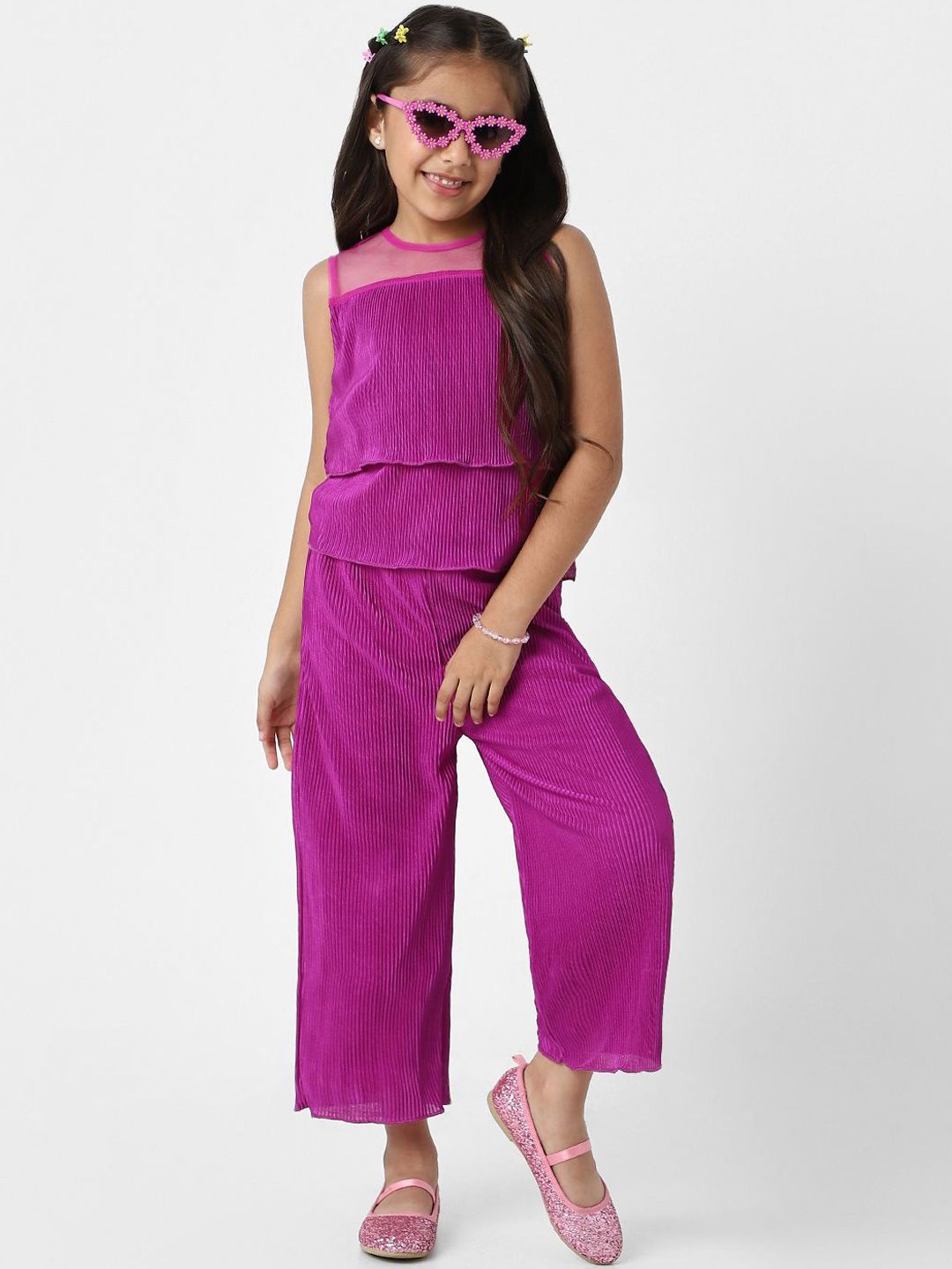 Nauti Nati Girls Pleated Fabric Sleeveless Top & Pants Clothing Set