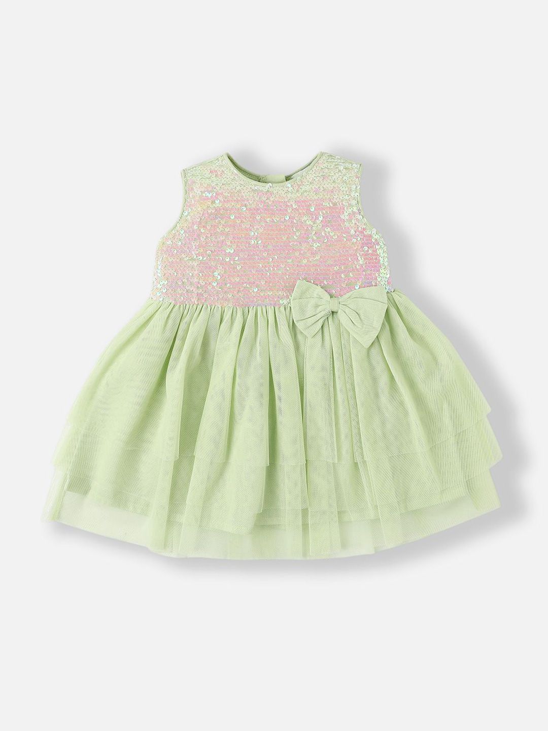 Nauti Nati Girls Net Sequined Fit & Flare Dress with Bow Detail