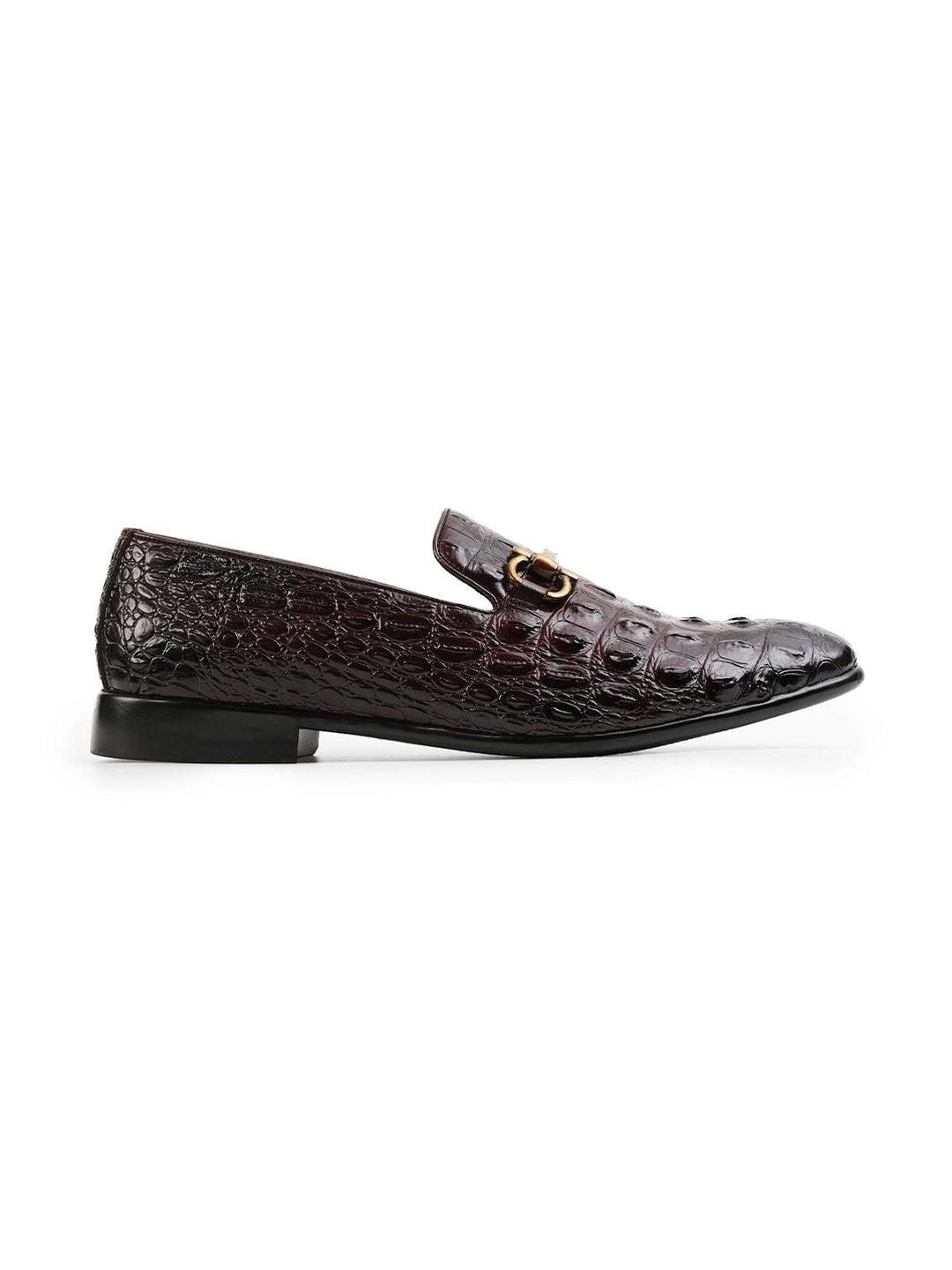 MONKSTORY Men Horsebit Exotic Scale Textured Slip-Ons Formal Shoes