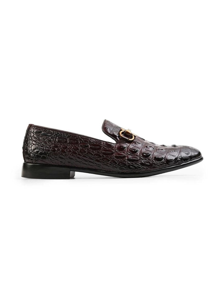 MONKSTORY Men Horsebit Exotic Scale Textured Slip-Ons Formal Shoes