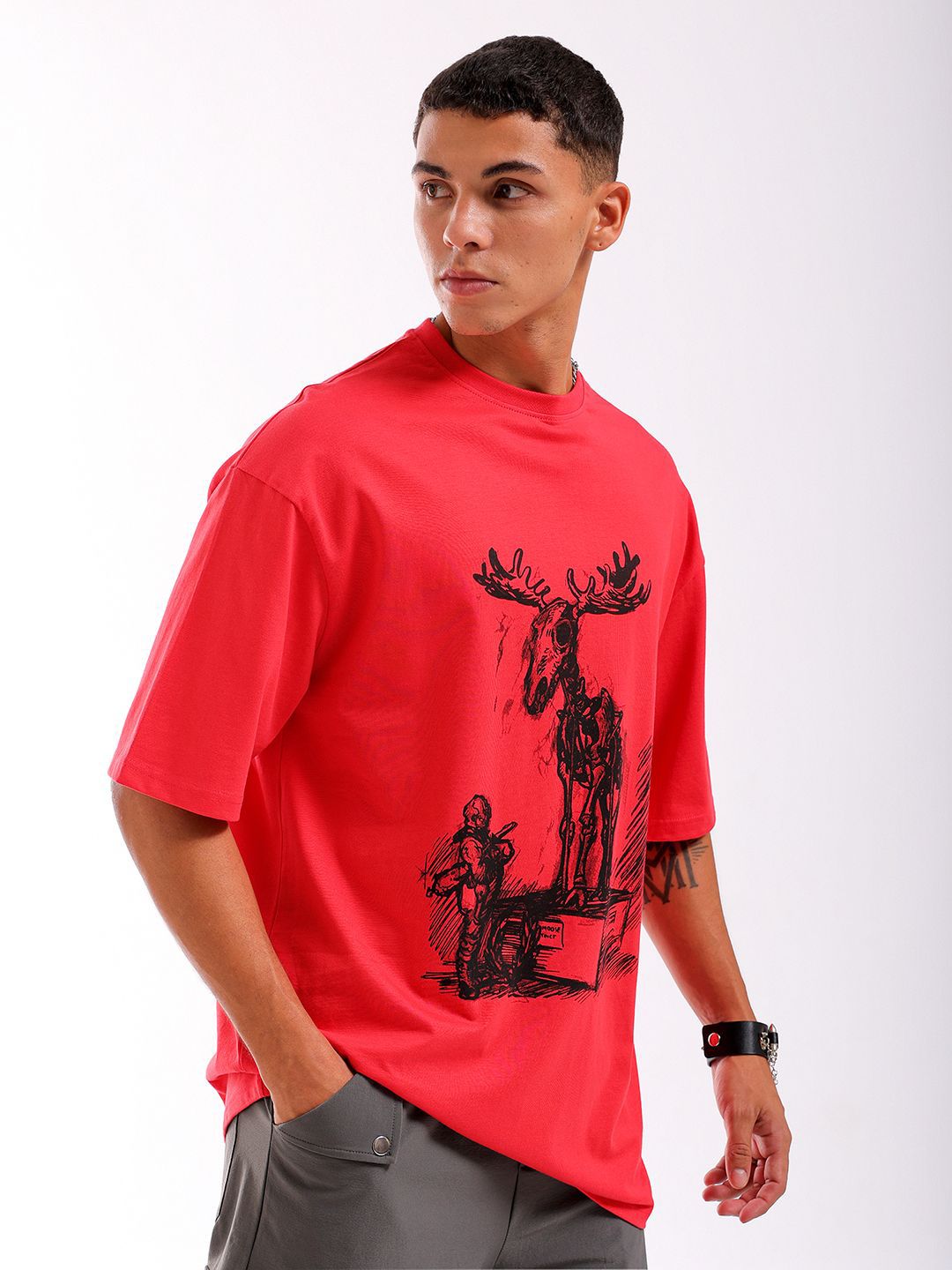 The Indian Garage Co Men Graphic Printed Oversized Round Neck T-shirt