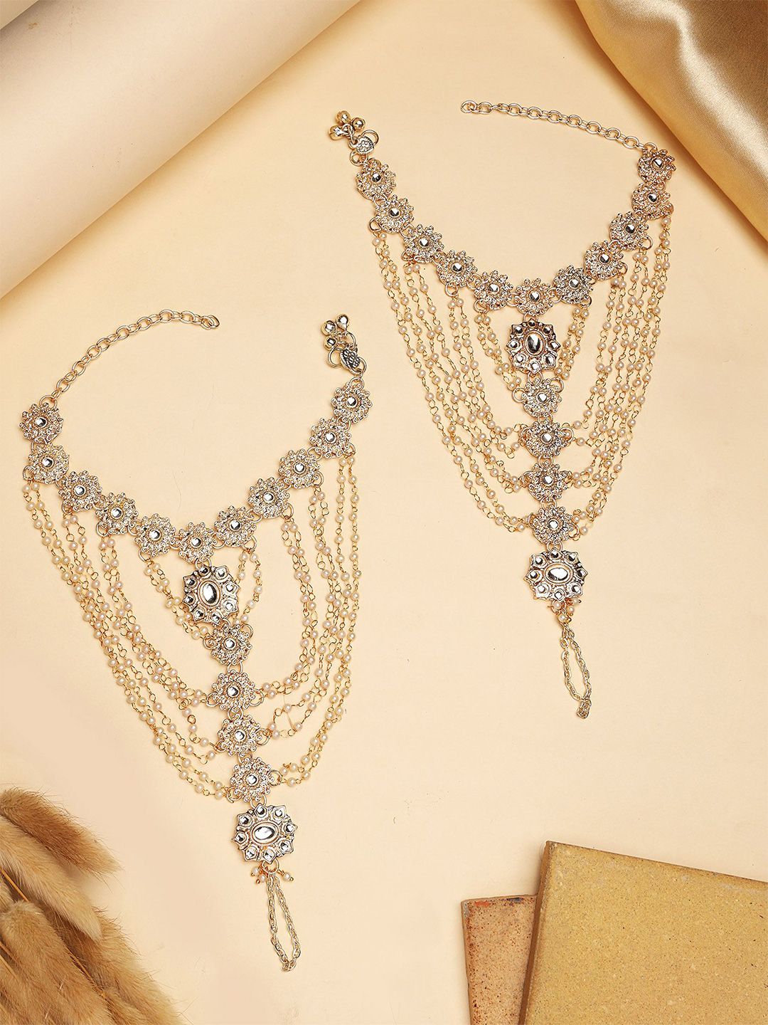 KARATCART Gold-Plated Kundan Studded Anklet