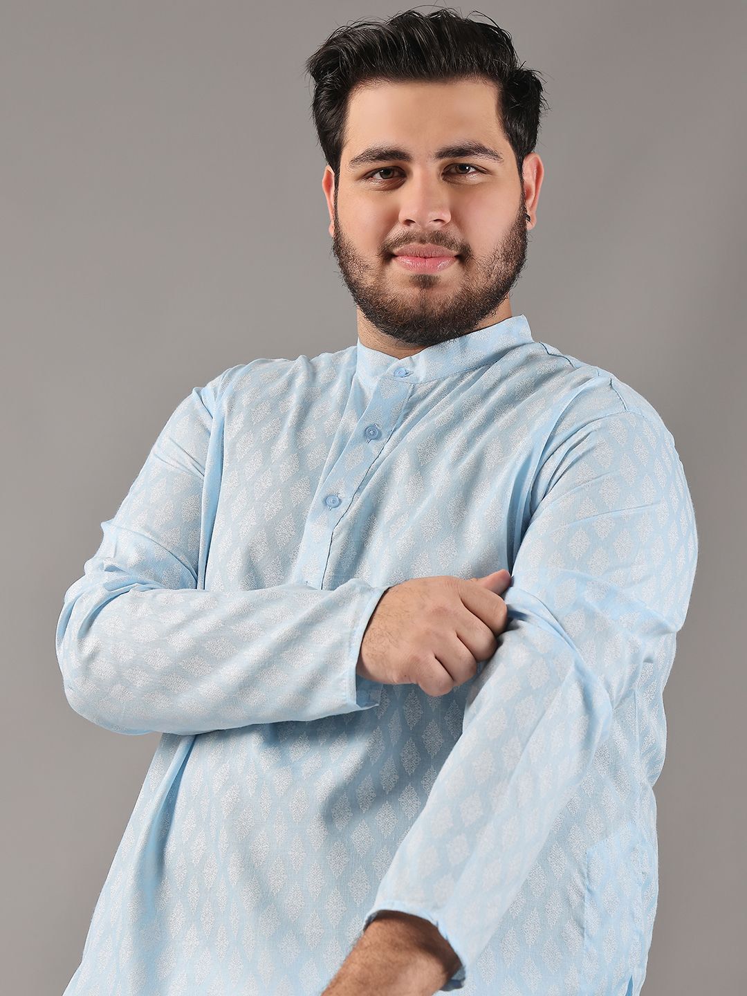 SOJANYA PLUS Size Ethnic Motifs Printed Band Collar Straight Kurta