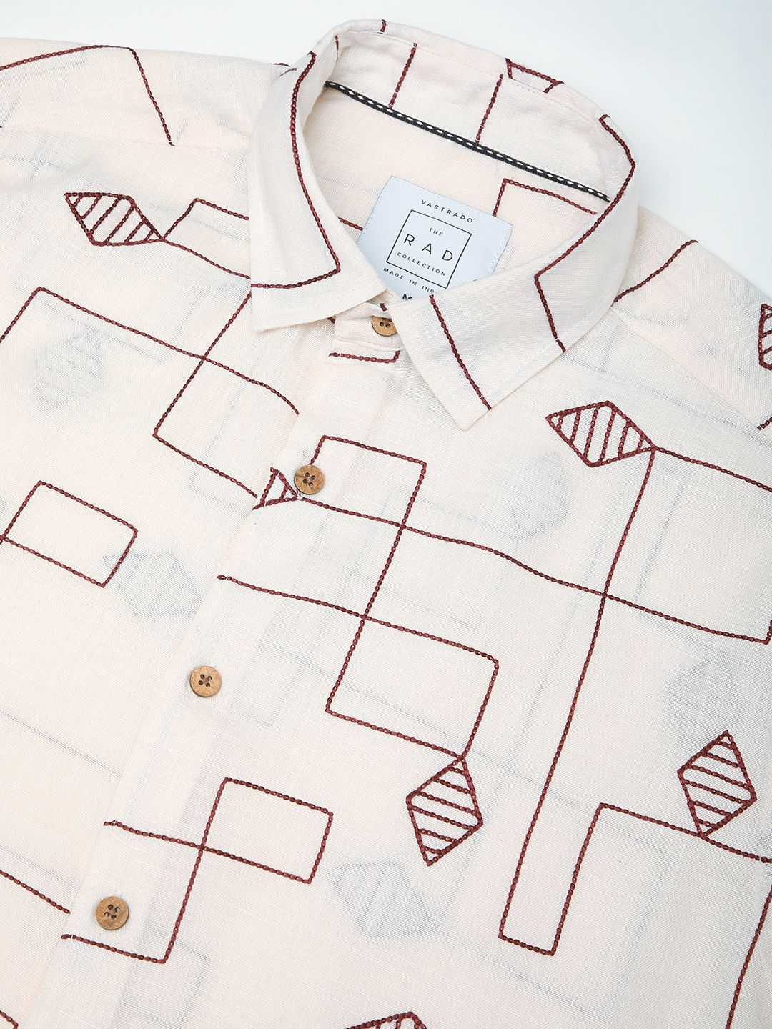 VASTRADO Men Classic Spread Collar Textured Cotton Slim Fit Casual Shirt