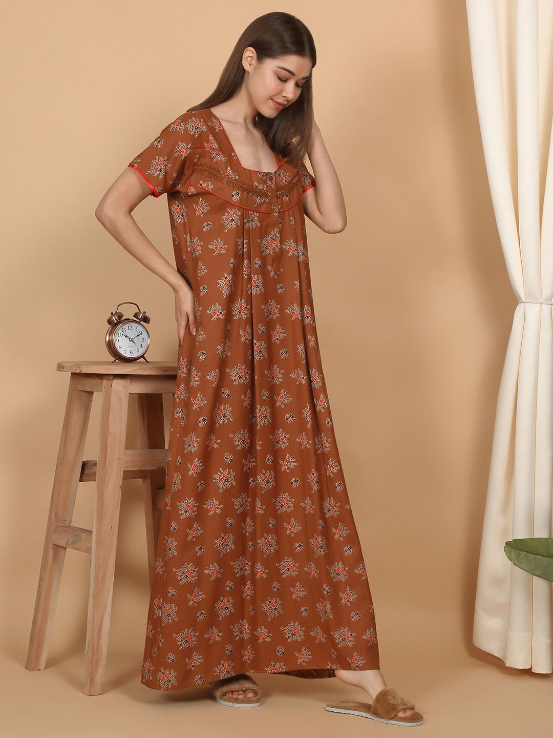 Sweet Dreams Women Floral Printed Pure Cotton Maxi Nightdress
