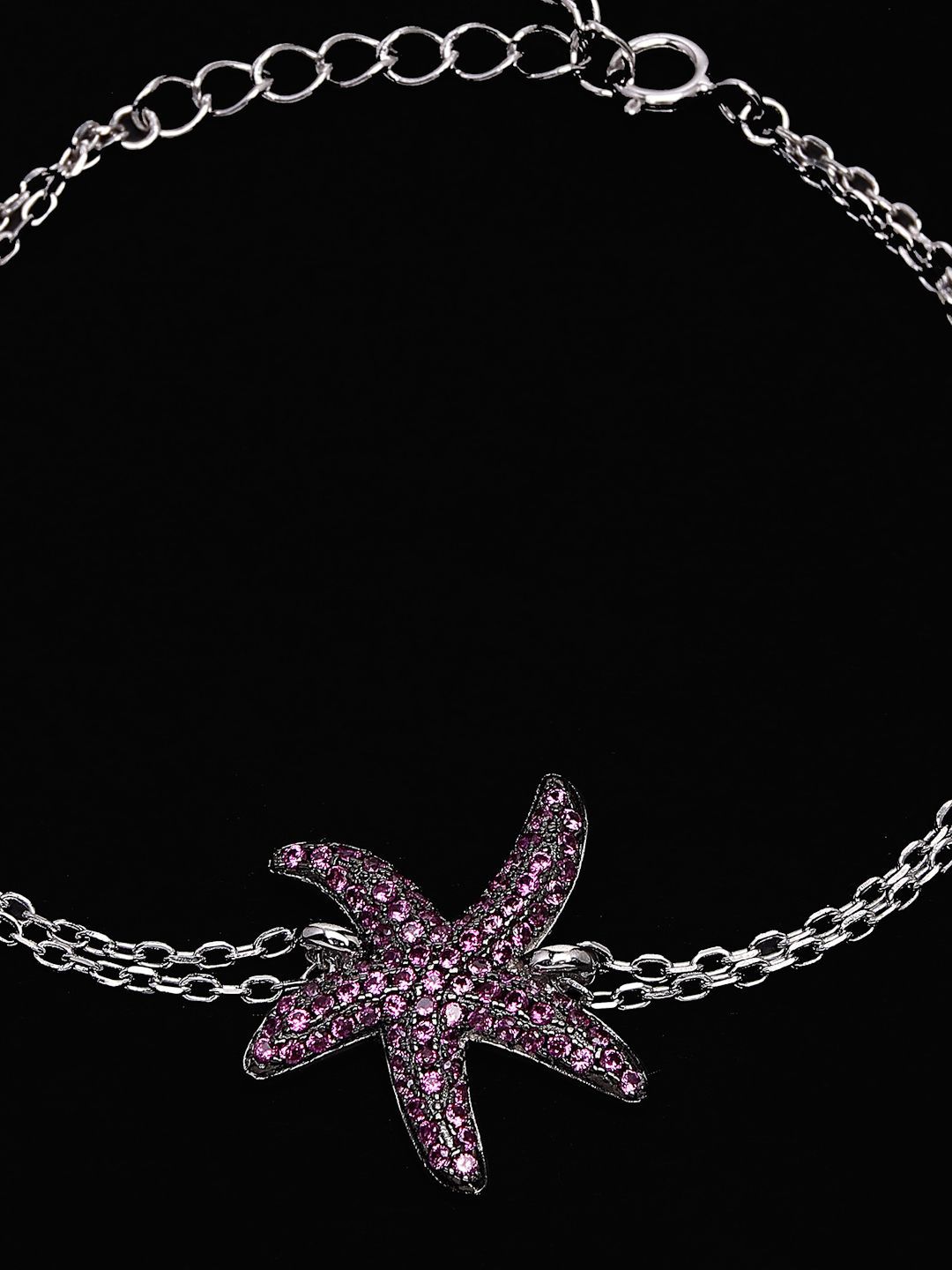 PANASH 925 Sterling Silver Rhodium-Plated Cubic Zirconia Studded Charm Bracelet