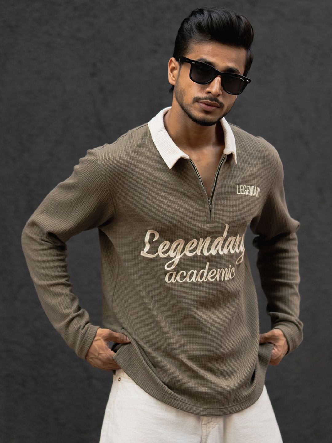 Powerlook Men Textured Typography Printed Polo Collar T-shirt