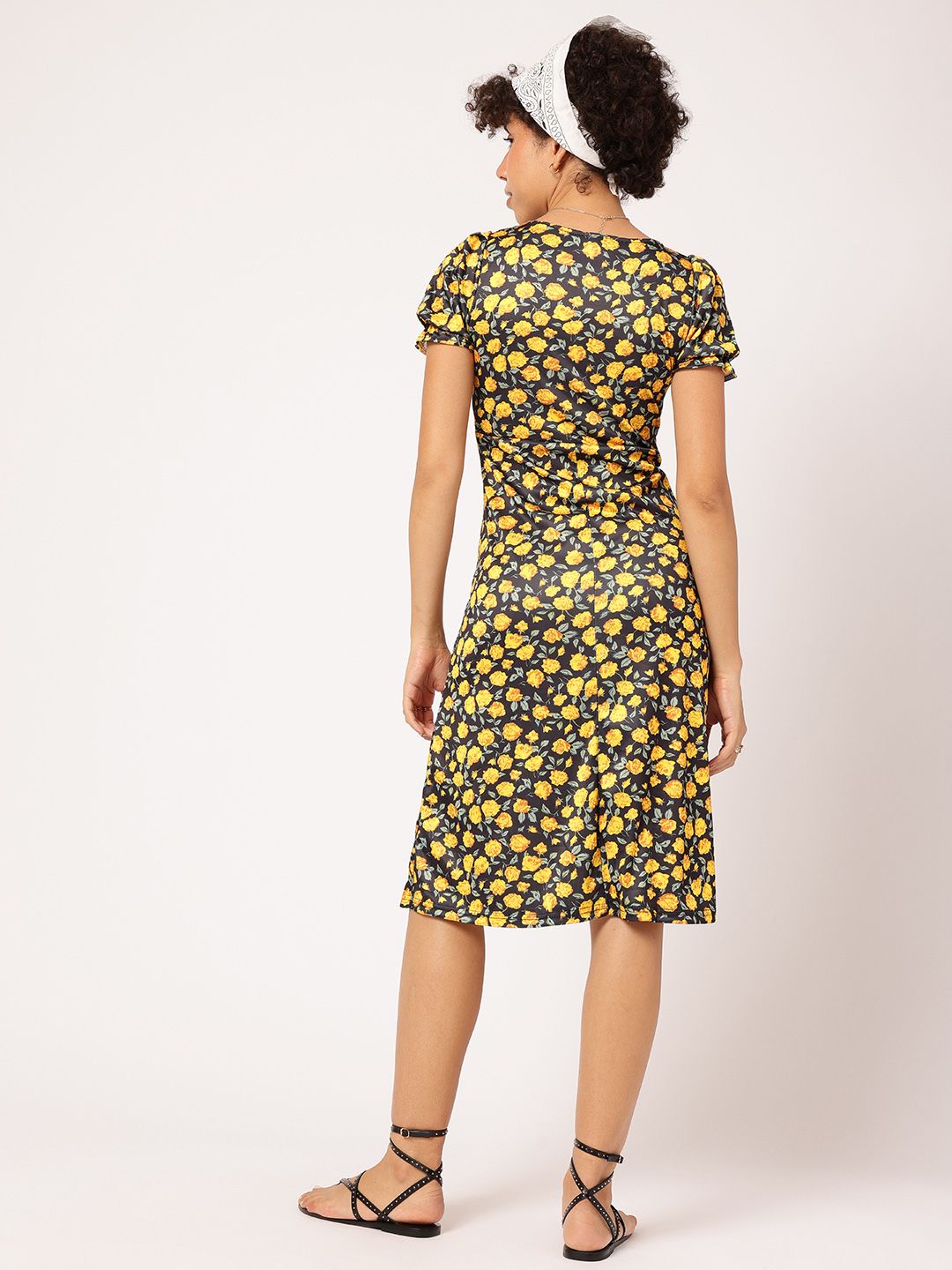 DressBerry Sunshine Serenade Floral Femme Puff Sleeve A-Line Dress
