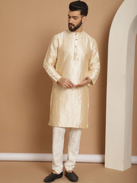 Anouk Beige Etnic Motif Tenunan Rekaan Kurta Lurus Dengan Jaket Churidar & Nehru