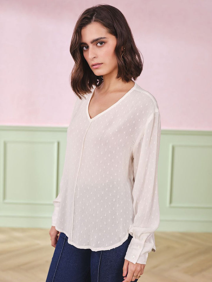 AND Women V-Neck Semi Sheer Regular Top