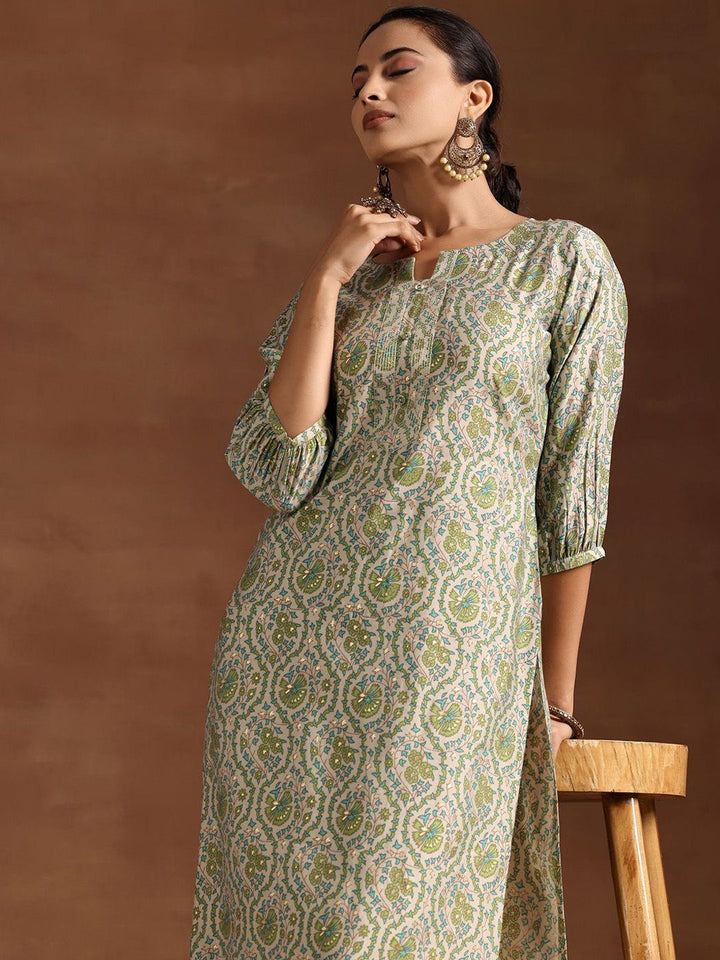 Libas Floral Printed Puff Sleeves Straight Kurta