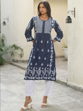 House of Chikankari Women Solid Blue Denim A-Line Kurta