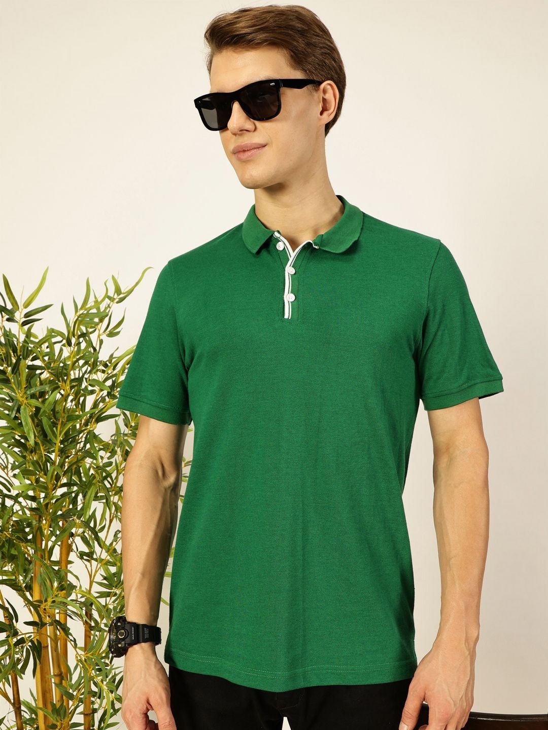 Thomas Scott Men Solid Polo Collar Cotton T-shirt