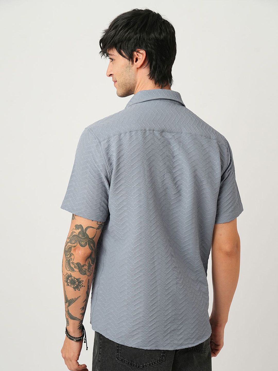 VASTRADO Men Classic Spread Collar Textured  Slim Fit Casual Shirt