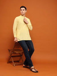 House of Chikankari Men Yellow Cotton Chikankari Embroidered Kurta