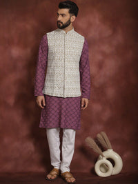 Anouk Geometric embroidered Mandarin Collar Long Sleeves Cotton Kurta