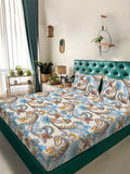 Myntra Elegant Homes Blue & White Floral 300 TC King Bedsheet with 2 Pillow Covers