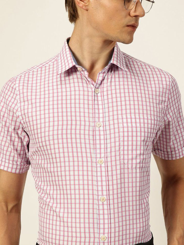 Thomas Scott Men Smart Spread Collar Gingham Checked Cotton Formal Shirt