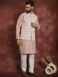 Anouk Floral Embroidered Regular Kurta with Churidar & Nehru jacket