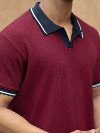 Powerlook Men Wine Contrast Collar T-Shirt