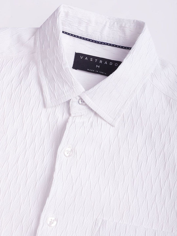VASTRADO Men Classic Spread Collar Textured Slim Fit Casual Shirt