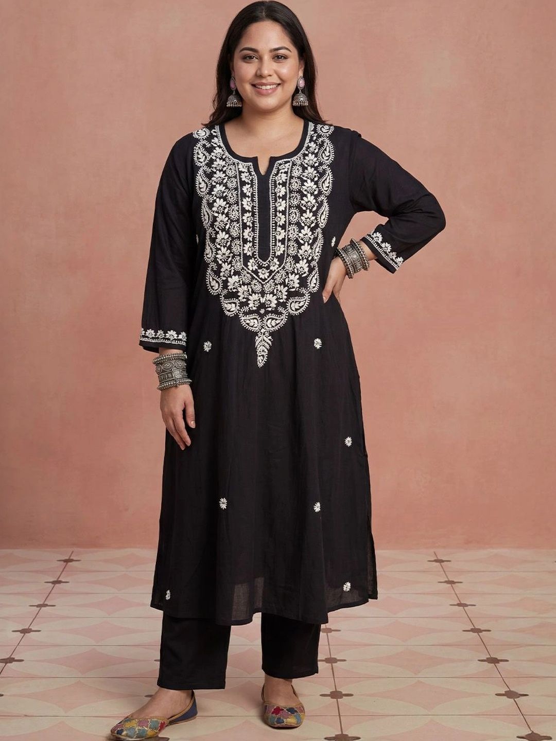 Kurta Sulam Benang Sulam Wanita Rumah Chikankari