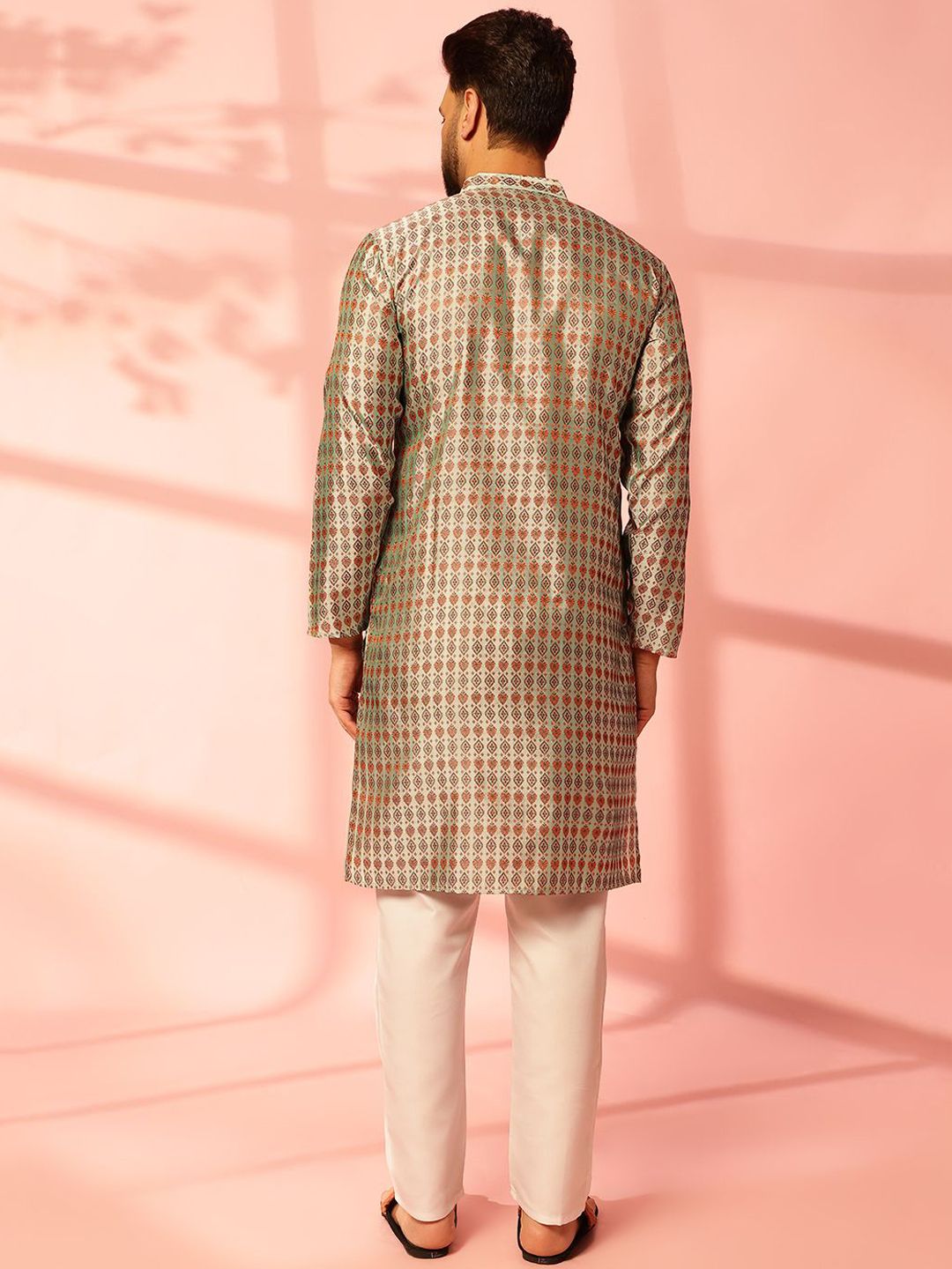 Anouk Ethnic Motifs Printed Mandarin Collar Cotton Silk Straight Kurta