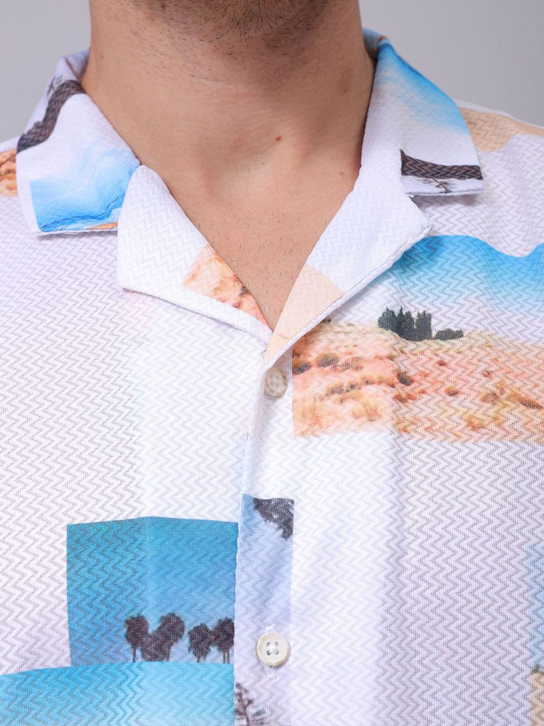 The Indian Garage Co Men Relaxed Fit Photo Printed Textured Resortwear Shirt