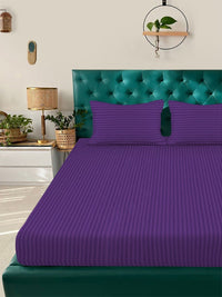 Myntra Elegant Homes Purple & White Striped 300 TC King Bedsheet with 2 Pillow Covers
