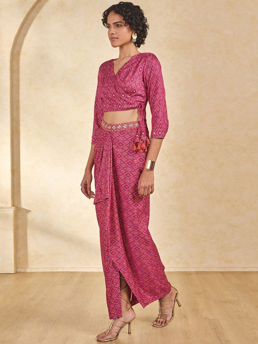 Global Desi Printed Top & Drape Skirt