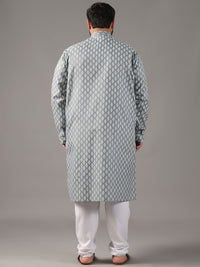 SOJANYA PLUS Plus Size Men Ethnic Motifs Printed Band Collar Straight Kurta With Pyjamas