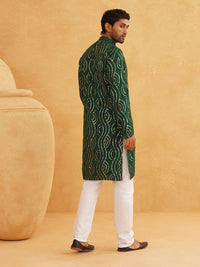 SOJANYA Leheriya Sequinned Band Collar Pure Cotton Straight Kurta With Churidar