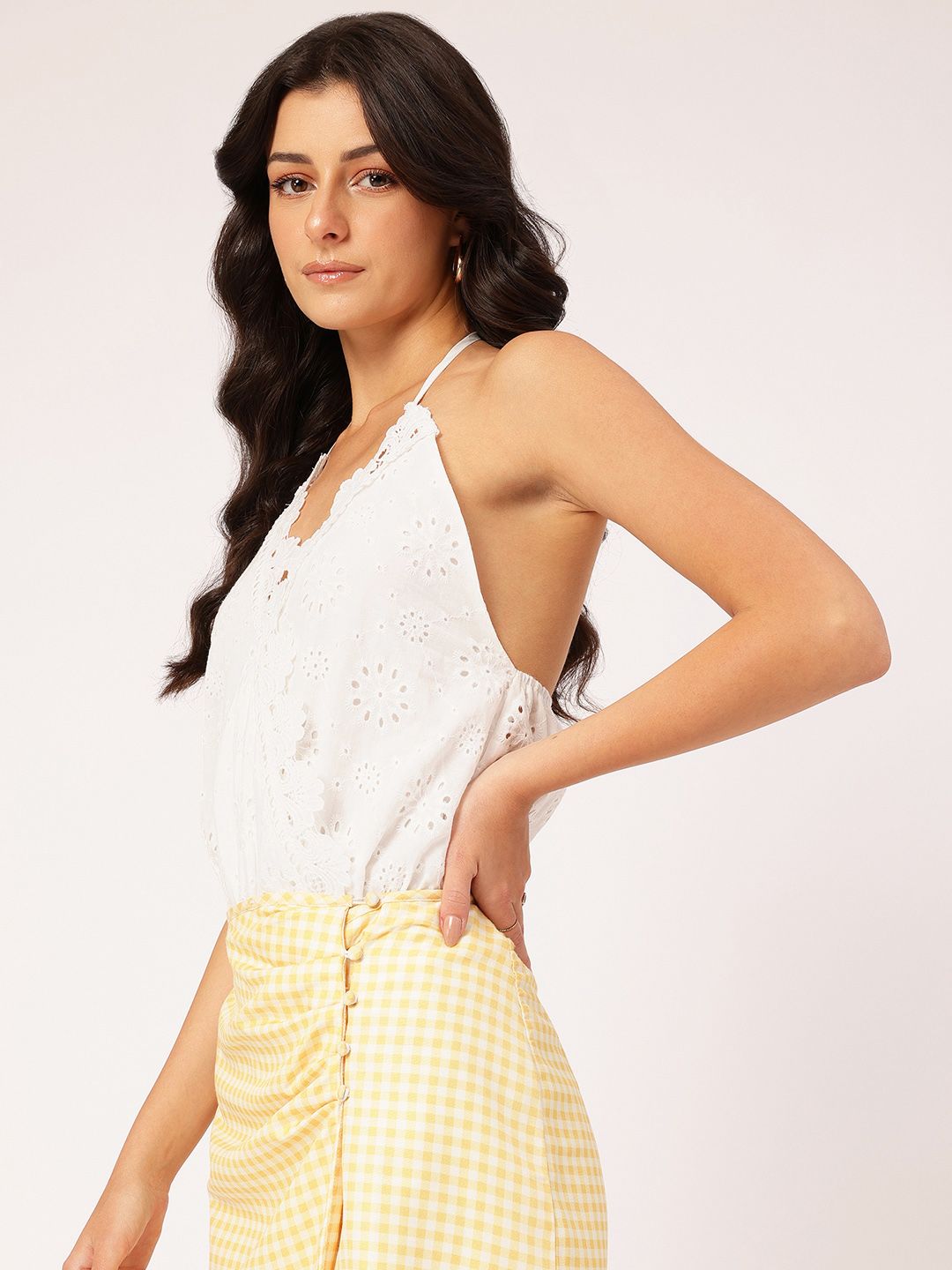 DressBerry Princess Perfect Schiffli Lace Halter Neck Bodysuit