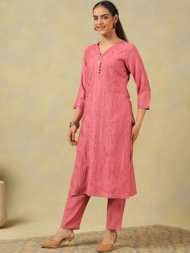 Mamicha Women Ethnic Motifs Embroidered Regular Thread Work Pure Cotton Kurta with Trousers & With Dupatta