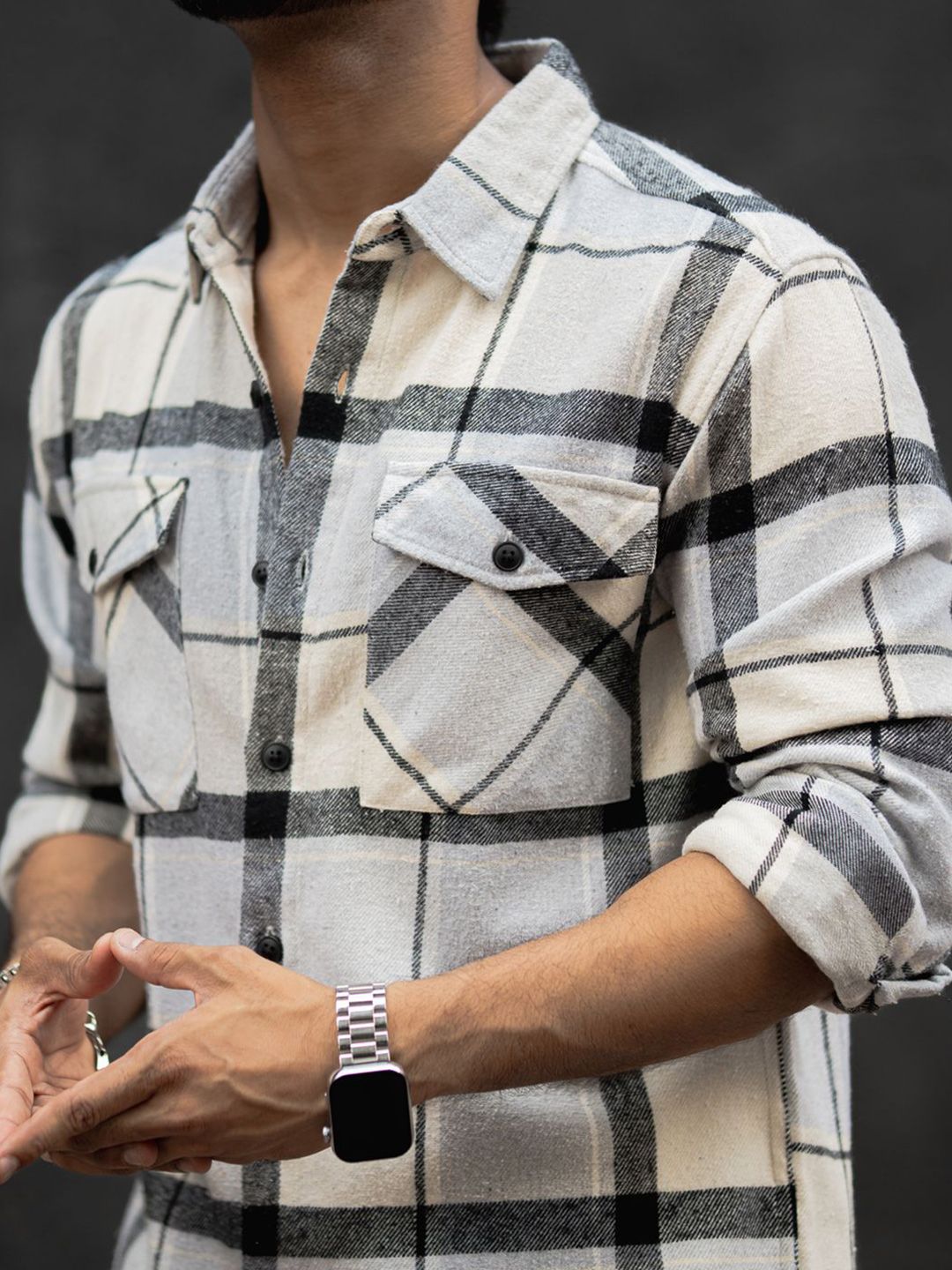 Powerlook Men Windowpane Checks Opaque Checked Casual Shirt