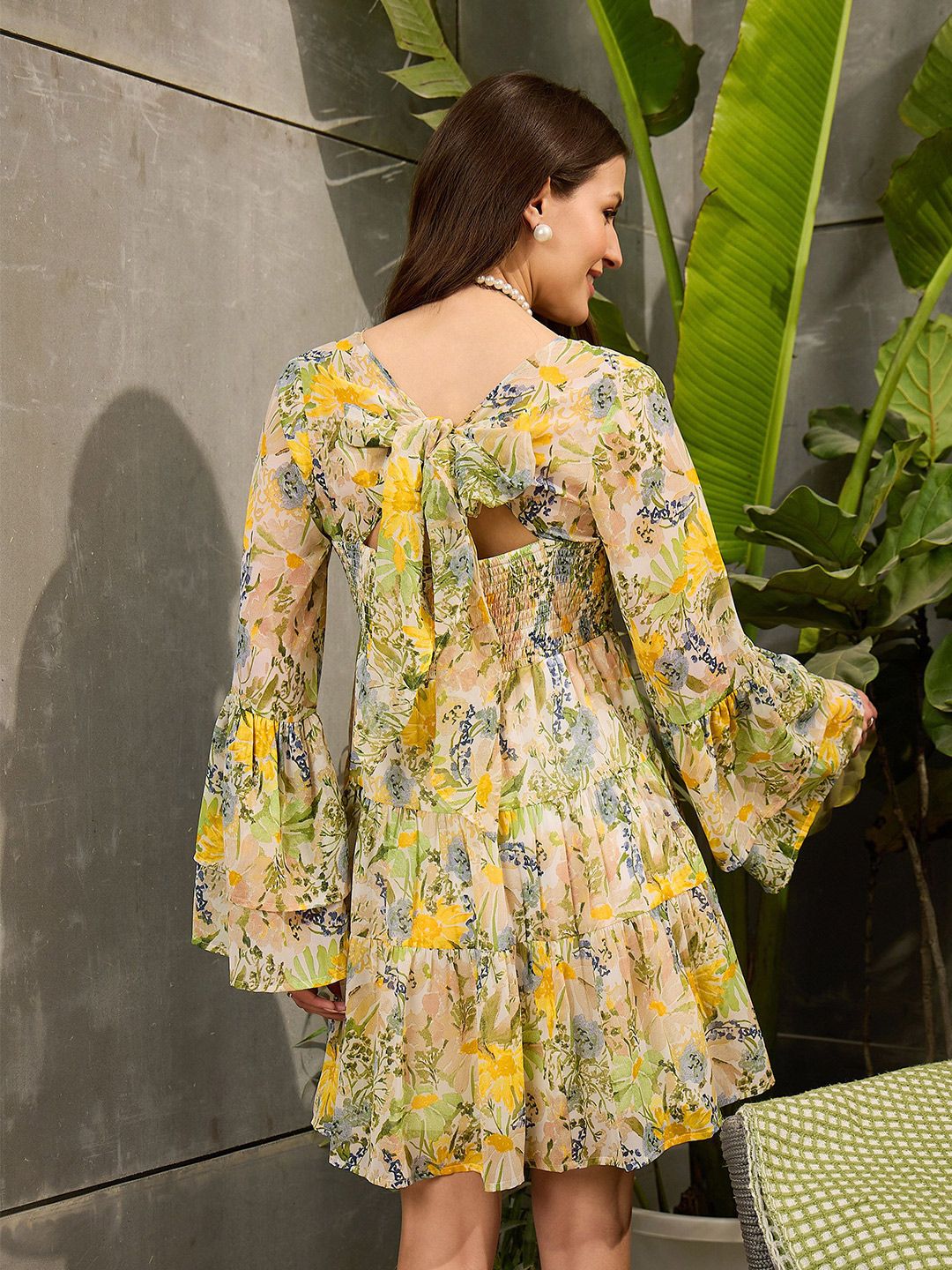 SASSAFRAS Floral Print Georgette Fit & Flare Mini Dress